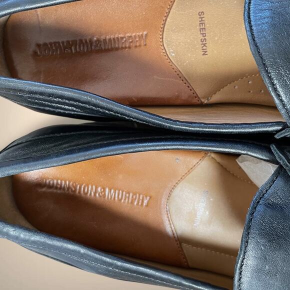 Men's Size 9.5 JOHNSTON & MURPHY  Black Woven Slip-On Sheepskin Loafers EUC - Picture 6 of 9